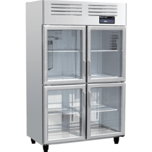 European Four Small Glass Upright Chiller/Freezer